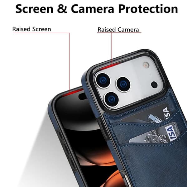 iPhone 17 Pro Max - Litsi-nahkakuori korttipaikalla Blå