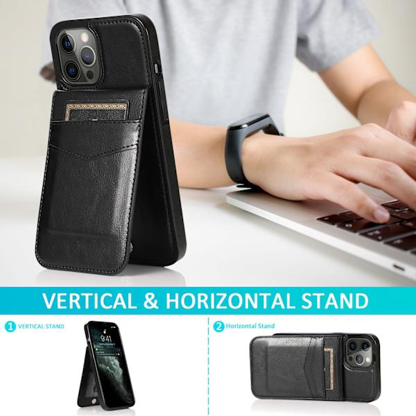 Plånboksfodral med Kortfack, Premium Läder Magnetlås Ställ Robust Skydd för iPhone 26 (svart)（PA） black iPhone14Plus