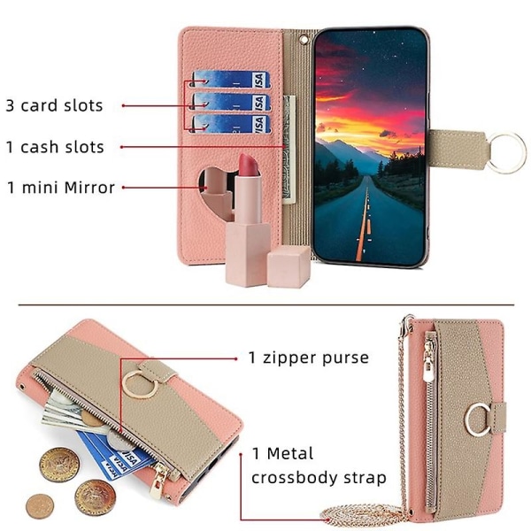 För OnePlus Nord CE 3 Lite 5G/Nord N30 5G Case PU Läder Blixtlås Fickställ Cover Pink Style E OnePlus Nord CE 3 Lite