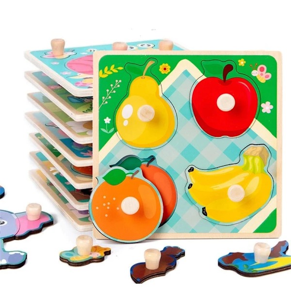 Baby Wooden Puzzles Animal Themed for Boys and Girls 3D Educational Toys with Hand-eye Coordination Board WT469