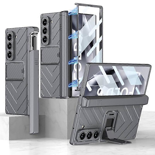 Panseretui for Samsung Galaxy Z Fold 6, innebygd skjermbeskytter & kickstand All-Inclusive etui med hengselbeskyttelse & S Pen-holder Gray For Galaxy Z Fold 6