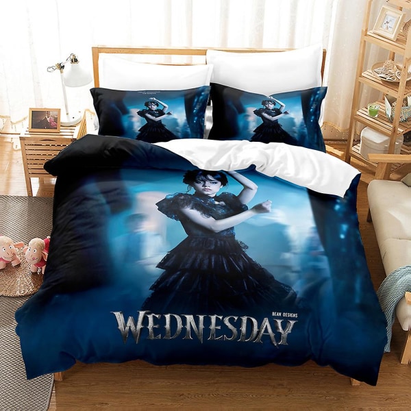 Onsdag Addams 3d-trykt sengesett Dynetrekk Dynetrekk Putetrekk Barnegave 26 UK SINGLE 135x200cm