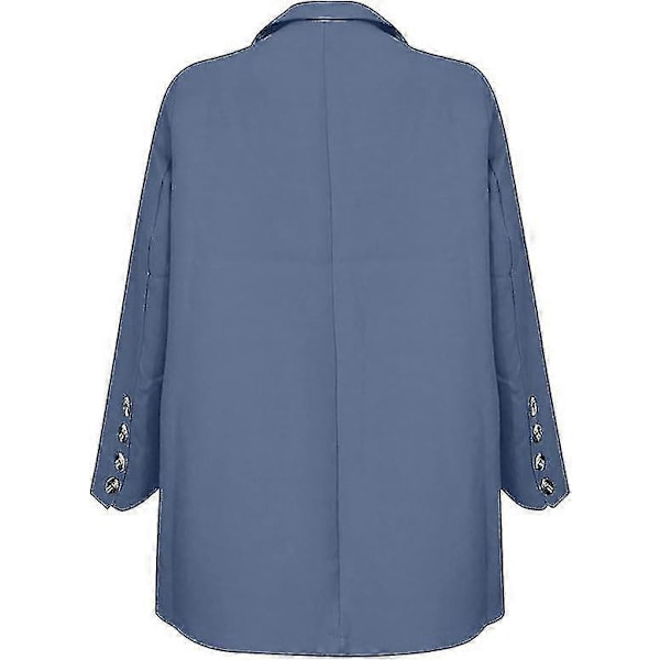 Naisten 2-osainen asu, Blazer-setti, Elegantti Liike- ja Työasu, Vintage Klassikko, Yksivärinen, Ryppyinen Hiha, Auki Edestä, Puku Takki ja Suorat Housut L Blue