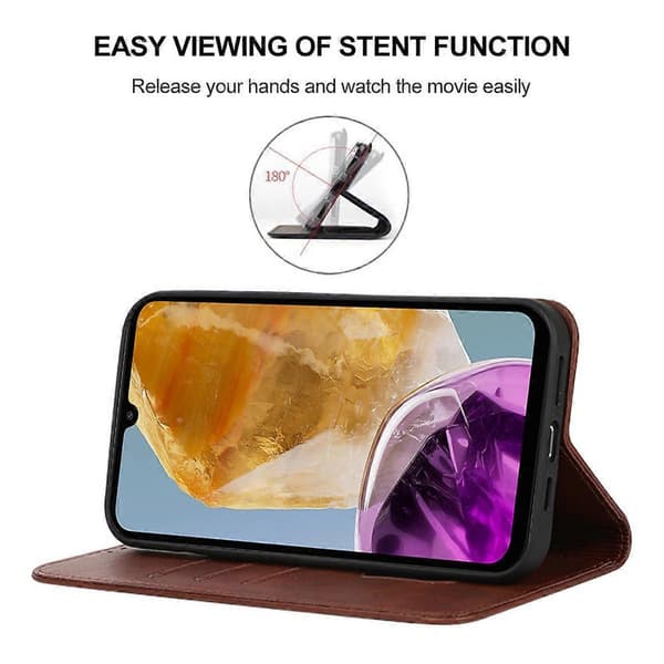 Magnetiskt läderfodral för Samsung Galaxy M15 Brown
