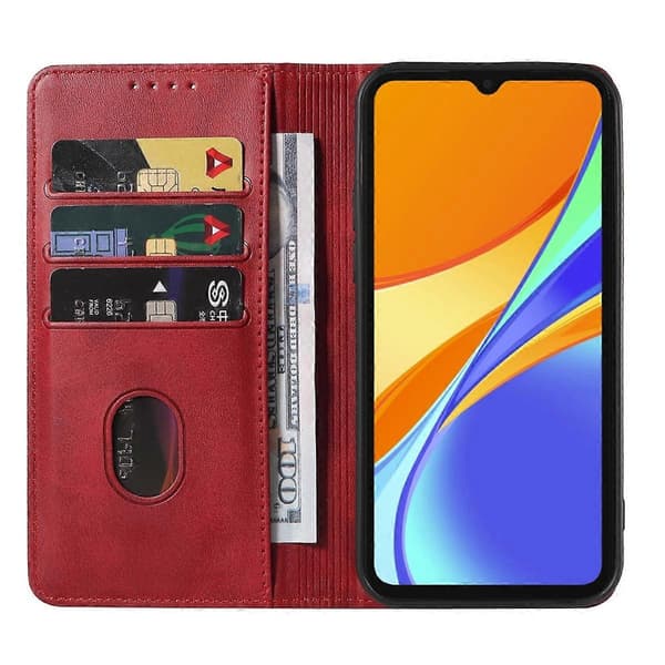 Magnetiskt läderfodral för Xiaomi Redmi 9C NFC Red