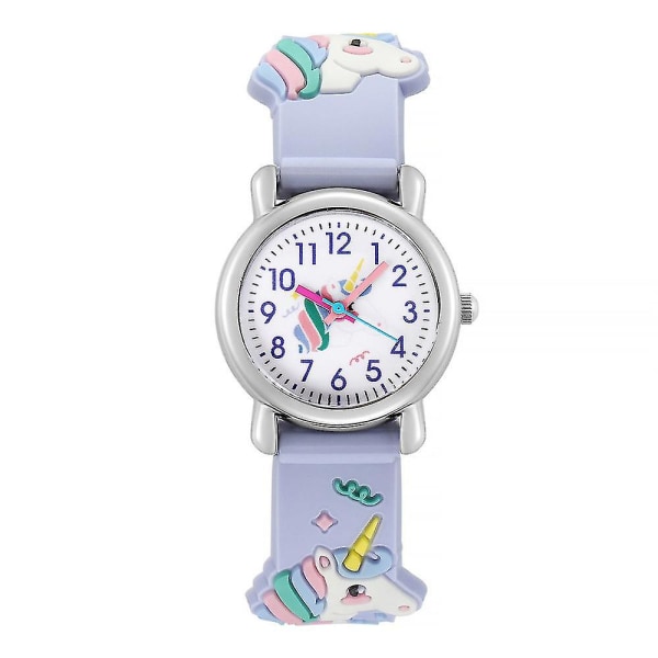 3D yksisarvinen watch, lapset tytöt, söpöt kvartsirannekellot, syntymäpäivälahjat Purple