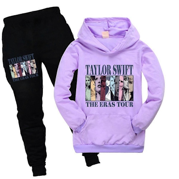 Taylor Swift The Eras Tour Trykk-Sett 9-16 År Barn Tenåring Genser Hettestøvel Topper Joggebukser Antrekk Dress for Swifti Purple 9-10 Years