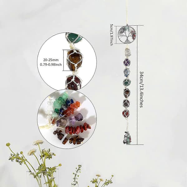 7 chakra väggprydnad, helande kristallprydnad, livets träd chakra kristaller helande stenar