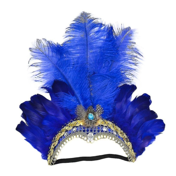 Kvinder pailletter Rhinestone Feather pandebånd Vis Halloween Dancing Party Headpiece Blue