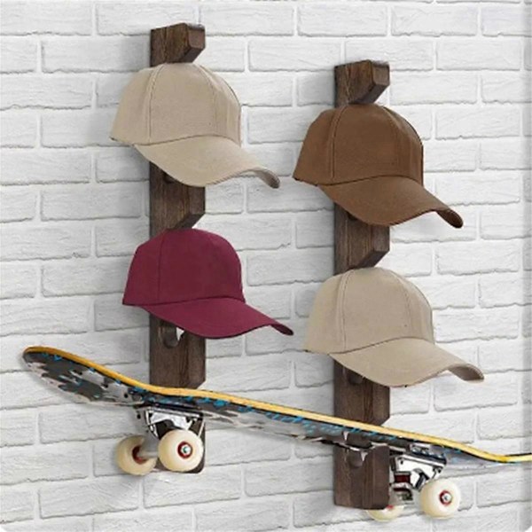 Træ Hat Hanger til Baseball Cap Hjem -Besparende Træ Organizer med Display Hylde Imitation Walnu Imitationwalnutcolor