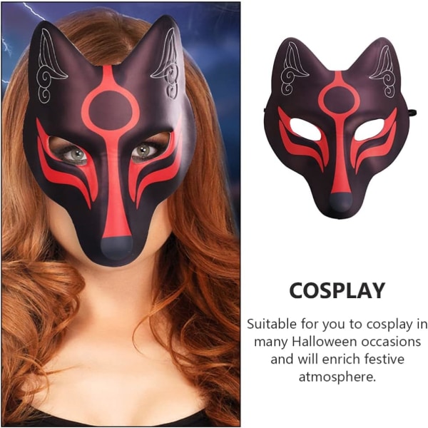 Revemasker Japanske Kabuki Kitsune-masker Maskeradefest for voksne Svarte masker Cosplay-kostyme-rekvisitter Kimono-fest Ball-ball-rekvisitter B