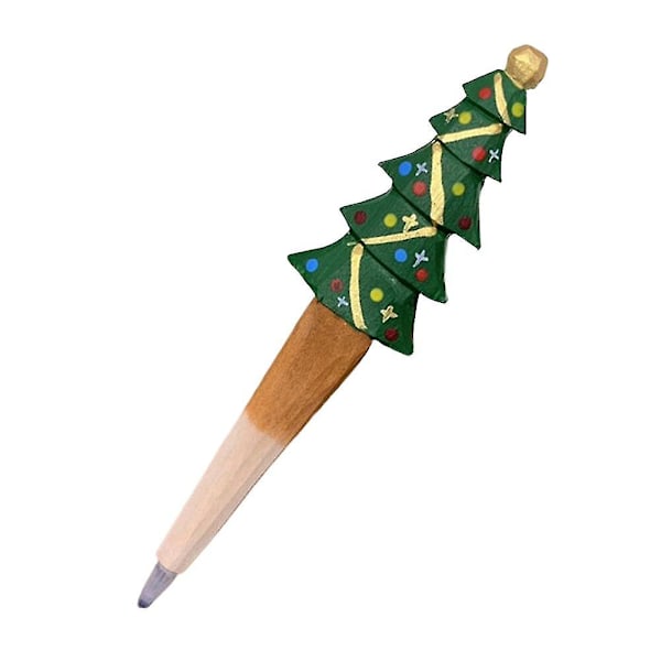 Träskulpturerad tecknad djurkulapenna Söt jultema Styling Gelpen Påfyllningsbar penna för djurälskare Christmas Tree 0.5mm
