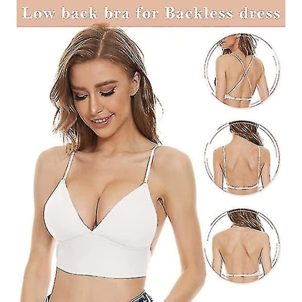 Low Back Bras Wireless Deep V Plunge Multiway Convertible Spaghetti Strap Backless rintaliivit naisille White L