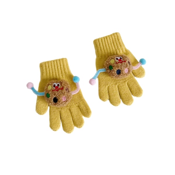 1 Par Barnens Höst Vinter Stickade Vantar Cartoon Cookie Dekoration Pojkar Flickor Vantar Ribbade Manschetter Yellow