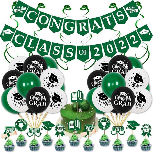 Tillykke Klasse af 2022 Party Graduation Party Dekoration Ballon Set Green