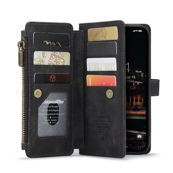 För iPhone 14 Plus CaseMe C30 Multifunktionellt Telefon Läderfodral Black