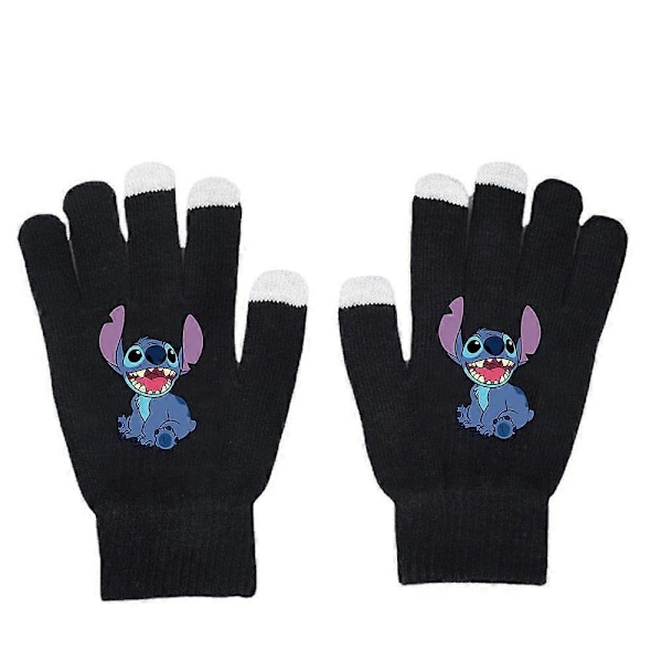 Lilo & Stitch -paintetut täyspitkät käsineet Lämpimät talviset piirretty neulekäsineet C