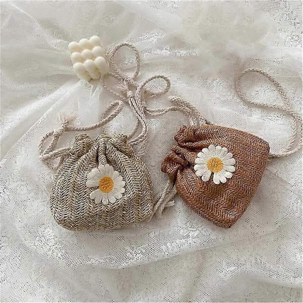 Stråstrandtasker med snøre, blomsterbroderede tasker, damer, blonde-crossbody-håndtasker til rejser-HY Brown