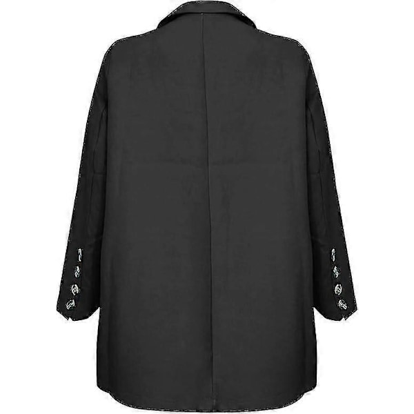 Naisten 2-osainen asu, Blazer-setti, Elegantti Liike- ja Työasu, Vintage Klassikko, Yksivärinen, Ryppyinen Hiha, Auki Edestä, Puku Takki ja Suorat Housut M Black