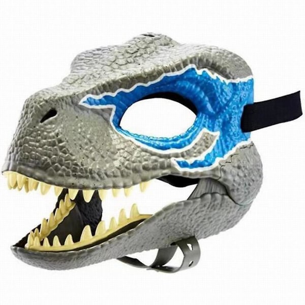 Dinosaur maske med åbningskæbe, Halloween fest dino maske til børn Voksen, Cosplay kostume rekvisitter Blue