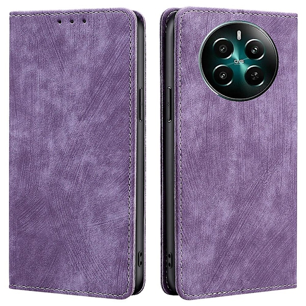 Flipfodral i läder för Realme 12+ 5G med stötskydd och RFID-blockering Purple