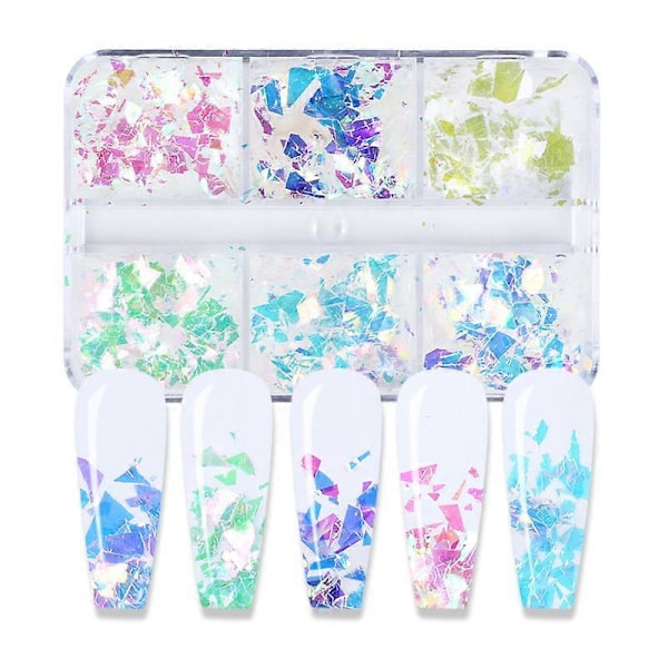 2 lådor Sjöjungfru glitter nagelkonst rutig nagelkonst dekorationer nagelkonst designer nagelkonst