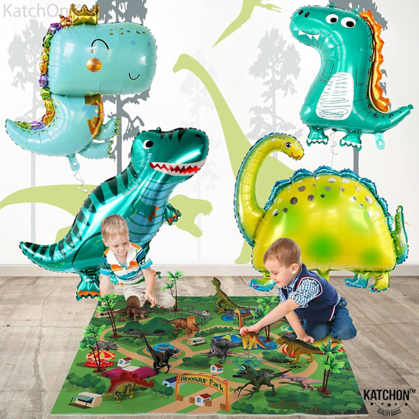 Jätte Dinosaur Ballongset - 4-pack | för Baby Dinosaur Festdekorationer | Baby Dinosaur Ballonger för Dinosaur Baby Shower Dekorationer