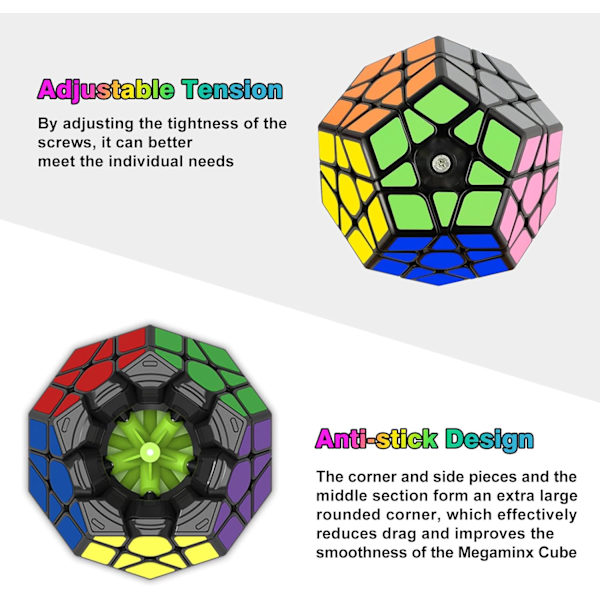 Megaminx-kuutio, Dodecahedron Speed Cube 3x3 Dodecahedron Cube Puzzle Cube Magic Speed Cube, Super Durable and Easy Turning (Mustat Tarrat) Black Stickers