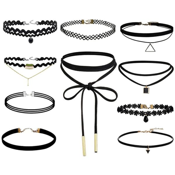 Choker, Halskæde, Sort, Fløjl, Stræk, Gotisk, Klassisk, Sæt