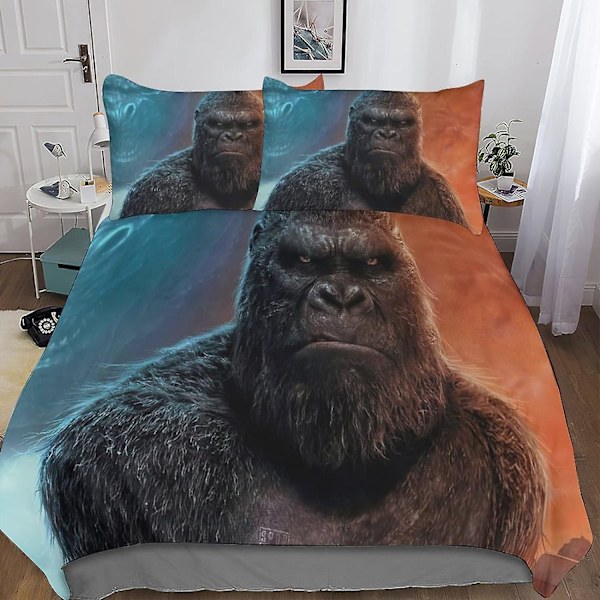 ALXFFBN Godzilla Vs Kong Täcke Set 3-Delar Mjuk Mikrofiber Sängkläder Animefigurer Quiltöverdrag Super Mjuk Mikrofiber Quiltöverdrag Kollektion Stai King220x240cm