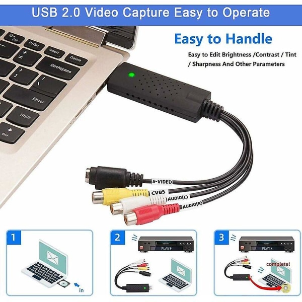 Recorder Audio Capture Box, Video Capture Converter Audio Video USB 2.0, Vhs Analog to Digital til Windows 10/8/7/vhs/dvd/vcr/vista (hy)