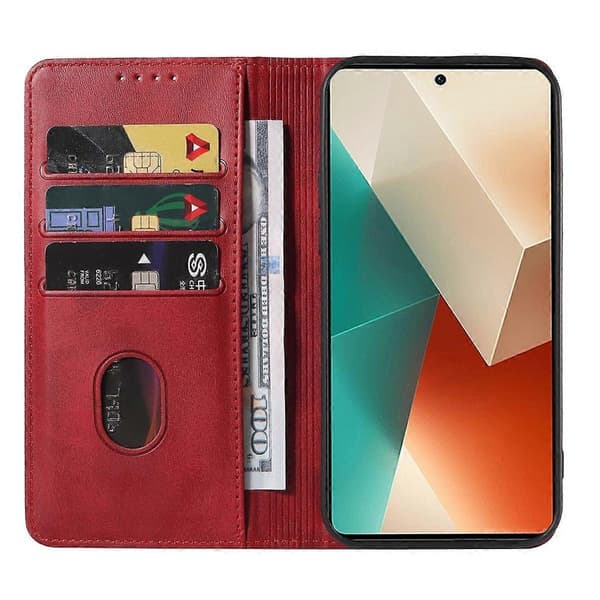 Magnetisk læder telefoncover til Xiaomi Redmi Note 13 5G Red