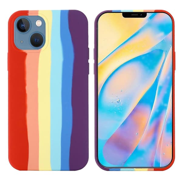 Regnbue flytende silikon telefondeksel for iPhone 14 Plus Red