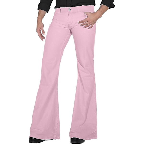 70'er Disco Bukser til Mænd Herre Bell Bottom Jeans Bukser 60'er 70'er Bell Bottoms Vintage Denim Bukser Jeans til Mænd A007-pink X-Large