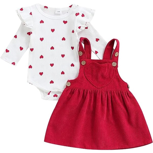 Baby Girl Kläder Nyfödd Klänning Set Långärmad Flower Body Romper Manchester Overall Klänning Spädbarnskläder 3-6 Months Red