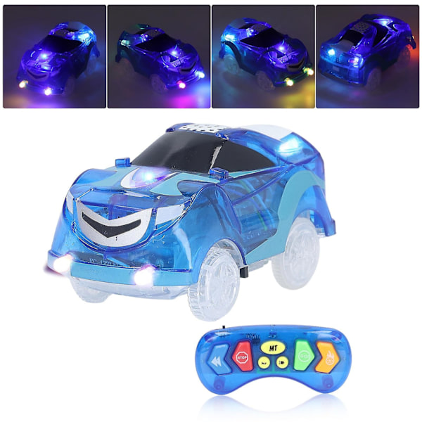 Løpebanebiler 6 LED-lys Fjernkontroll Lysende Løpebanebiler med Musikk for Barn Blue
