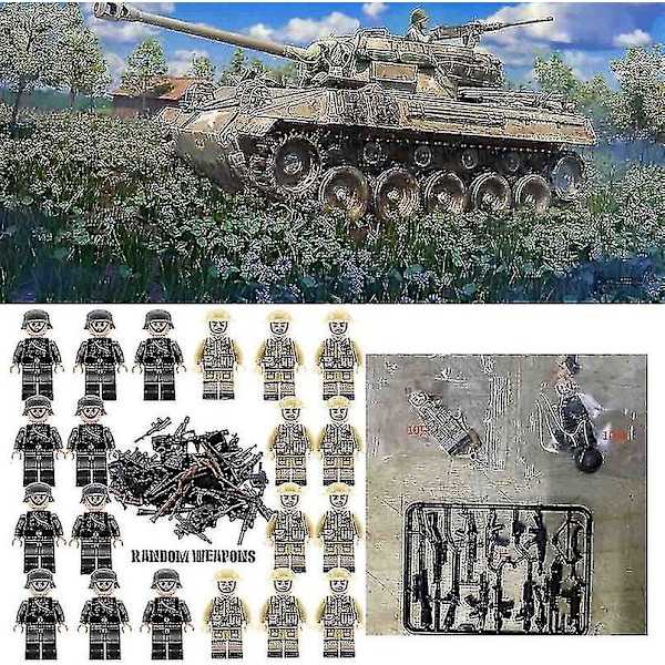 20st soldater + vapen minifigurer WW2 set, armévapen