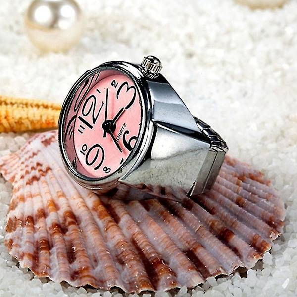 2 stk L04 Urskive Quartz Analog Watch Creative Steel Cool Elastisk Quartz Finger Ring Watch Til Mænd / Pink