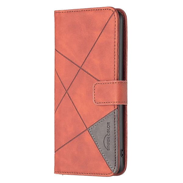 Plånboksfodral för iPhone 16 Pro Max Läder Telefonskal Geometriskt Tryck Brown