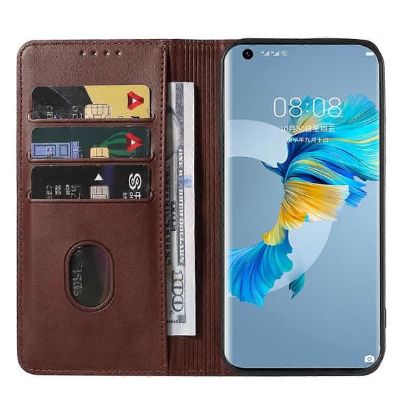 Magnetiskt läderfodral för Huawei Mate 40E 4G Brown