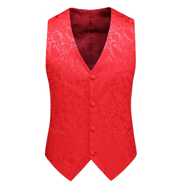 Sliktta Herre 3Pce Paisley Kjole Vest og sløjfesæt og Pocket Square Red M