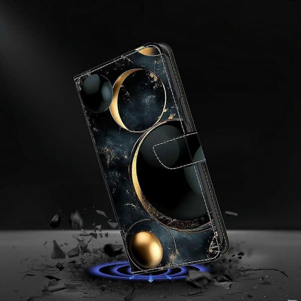 Plånboksfodral med vikbart stativ för Galaxy S25 FE, mönstertryckt läderflipfodral för telefon Luxurious Gold Rings