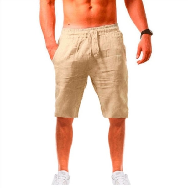 Løse Pustende Shorts i Lin og Bomull for Menn, Sports- og Fritidsshorts Khaki M