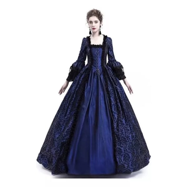 Elegant Voksenkjole i Middelalder Stil med Blonder - Catrina Cosplay Azul XL