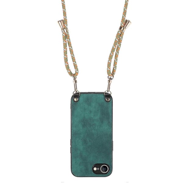 Retro læder telefoncover til iPhone 16e med justerbar rem - Multicolor Green