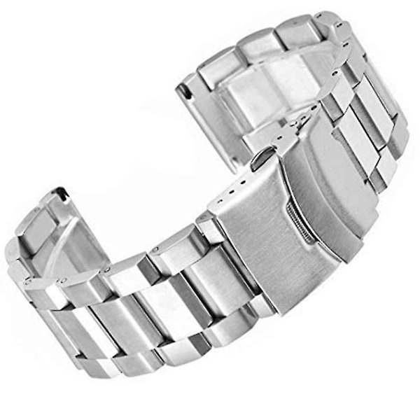 18/20/22/24 mm udskiftning dobbeltspænder rustfrit stål armbåndsurrem Silver 18mm