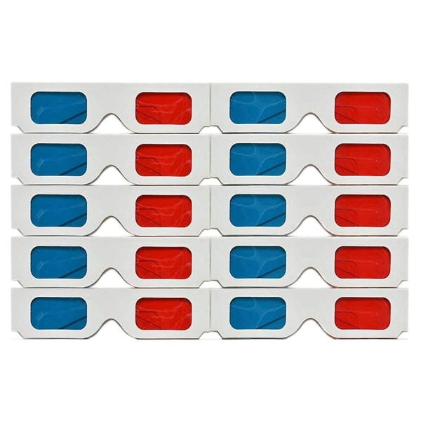 3D-lasit, 10 paria punaista ja sinistä paperistereolinssit elokuviin, set 3D-lasit white