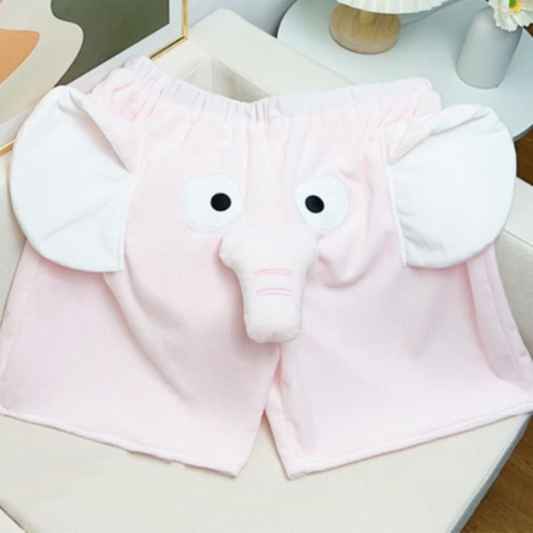 Pyjamashorts 3d ører Snabel tegneserie Dejlig elefant Løs afslappet plys nattøj Sommer Mænd Kvinder Shot Bukser Hjemmetøj Pink XL