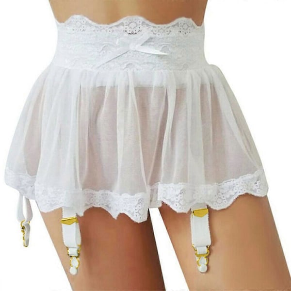 Kvinnlig Sexig Genomskinlig Minikjol Justerbara Remmar Snörning Underkläder Lingerie White M