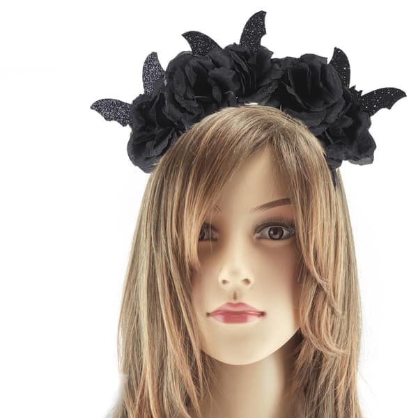 Halloween Hodebånd Svart Rose Flaggermus Hodebånd for Kvinner Gotisk Blomst Hårtilbehør Hodeplagg Hårbøyle Hodeplagg Black